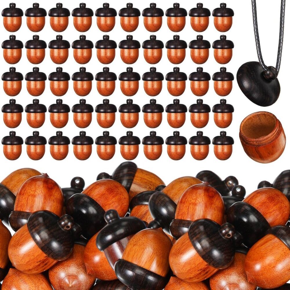 Wood Acorn Charms Nut Acorn Pendant with Black Waxed Necklace Cord and Lobster C